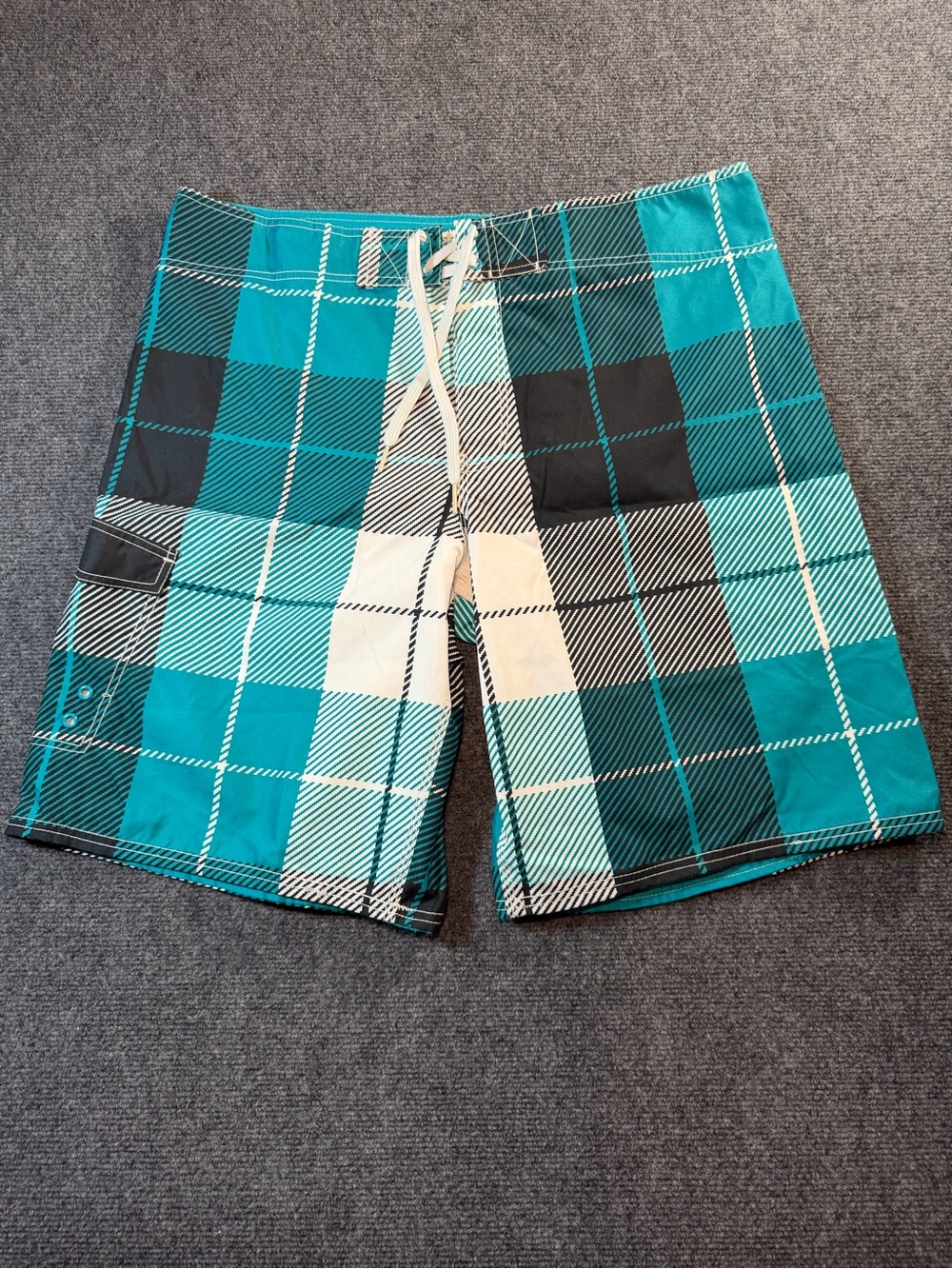 Mossimo Supply Co. Men's 38 Plaid Swim Trunks Board Shorts Turquoise Black White